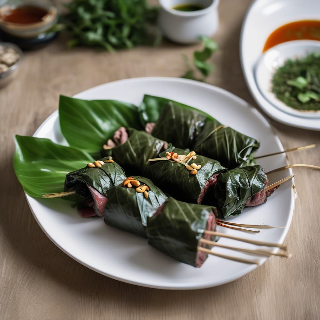 Grilled Beef Wrapped in Betel Leaves / Bo La Lot (8 Pieces)
