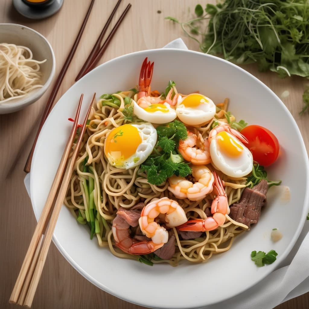 Mixed Stir Fried Egg Noodles / Mi Xao Thap Cam